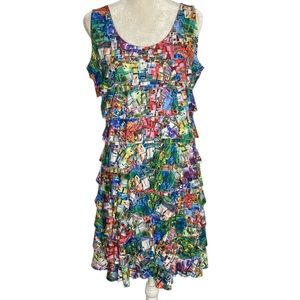 Isle by Melis Koran Sleeveless Multicolored Tiered Geometric Print Dress Sz L